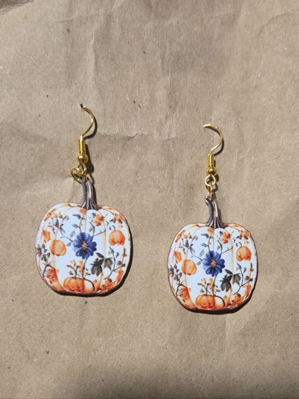 White & Orange Pumpkin Floral Drop Earrings